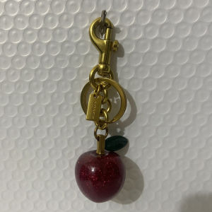 Coach Women Apple Key Holders Pendant Bag Accessory Size Approximately 12cm x 3cm. Red dark red black green blue and black apple-shaped key holders with gold hardware and green leaves.。