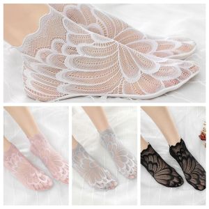 Okdeals cổ thấp lót chống trượt mùa hè cho Nữ Vớ qua mắt cá chân hàng dệt kim cotton hạt đậu ren