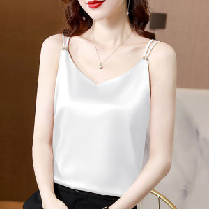 Áo 2 dây lụa cổ tim đính ngọc trai cao cấp mặc trong áo blazer chất vải mịn mát - Vannhshop AO0039
