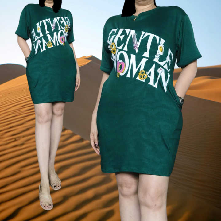 STYLISH GENTLE WOMAN UPSIZE TSHIRT MINI DRESS WITH POCKET HIGH