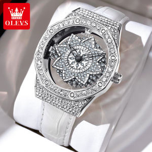 OLEVS Women Casual Watch Original Genuine High-end Luxury Elegance New Model Butterfly Sunflower Diamond Quartz Leather Strap Luminous