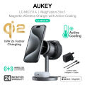 AUKEY LC-MC311A MagFusion 3-in-1 Qi2 15W Magnetic Wireless Charger MFW Certified with Active Cooling System (24 Months Warranty). 