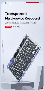 Dux Ducis CK Series Universal Bluetooth Transparent Multi-Device Keyboard with 7-Color Backlit RGB Wireless Mutiple Connection 3 Long Lasting Battery Fast Charging Type C Light