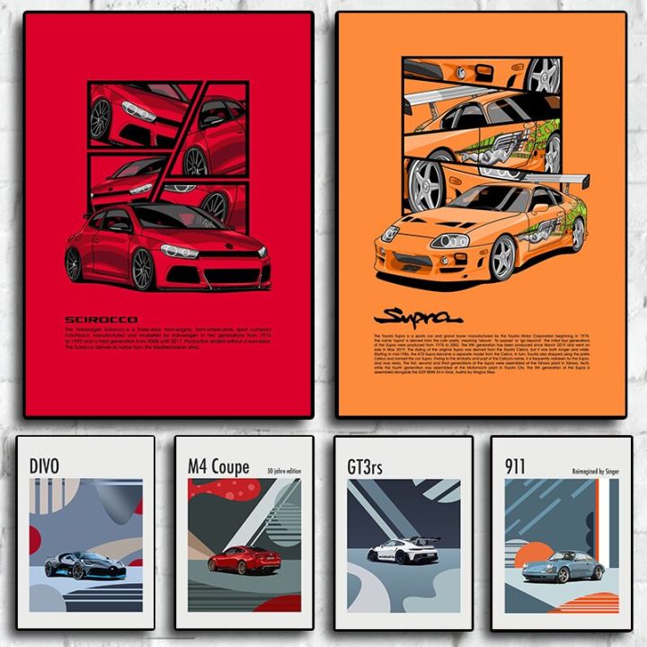 80s Japan Legendary Car Poster Aesthetic JDM Neon AE86 GTR 911 Retro