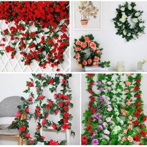 GTRBFDS 16/69Heads Artificial Rose Vine Plastic Silk 1.8/2.3m Hanging Flowers Rattan High Quality 10 Colors Waterfall Flower Wall Decor Rattan Home Decoration