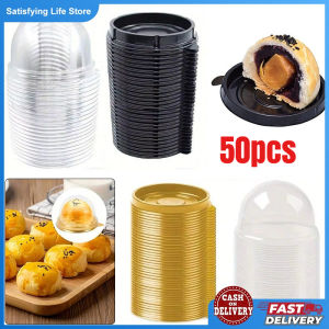 50pcs Mini Cake Containers with Clear Dome Lids Clear Plastic Cupcakes Containers Muffin Mooncake Holder Desserts Cupcake for Wedding Birthday Party