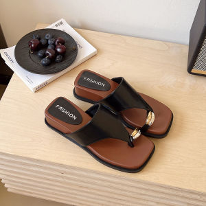 [Free Shipping] WomenS Toe-Loop Metal Wedge Sandals 2026 Summer Vacation Beach Square-Toe Slippers To Match With Dresses