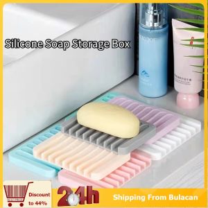 1pcs Bathroom Soap Dish Silicone Soap Storage Box Holder Dish Drainer Container Soapbox Bath Tools
