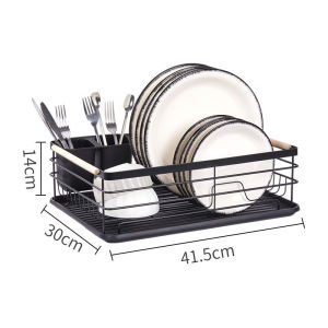 Modern Iron Art Dish Rack | Wooden Handle | Space-Saving Tableware Drainer | Stylish Kitchen Storage Rack