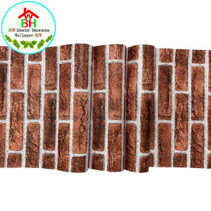 BHW Wallpaper BROWN BRICKS STONE Quality Self Adhesive 3D Waterproof PVC Wall Sticker Decor Decoration Paper Design For Closet Cabinet Door Furniture Home Office Living Room Kitchen Bedroom Toilet Bathroom Restaurant Garden Background V6
