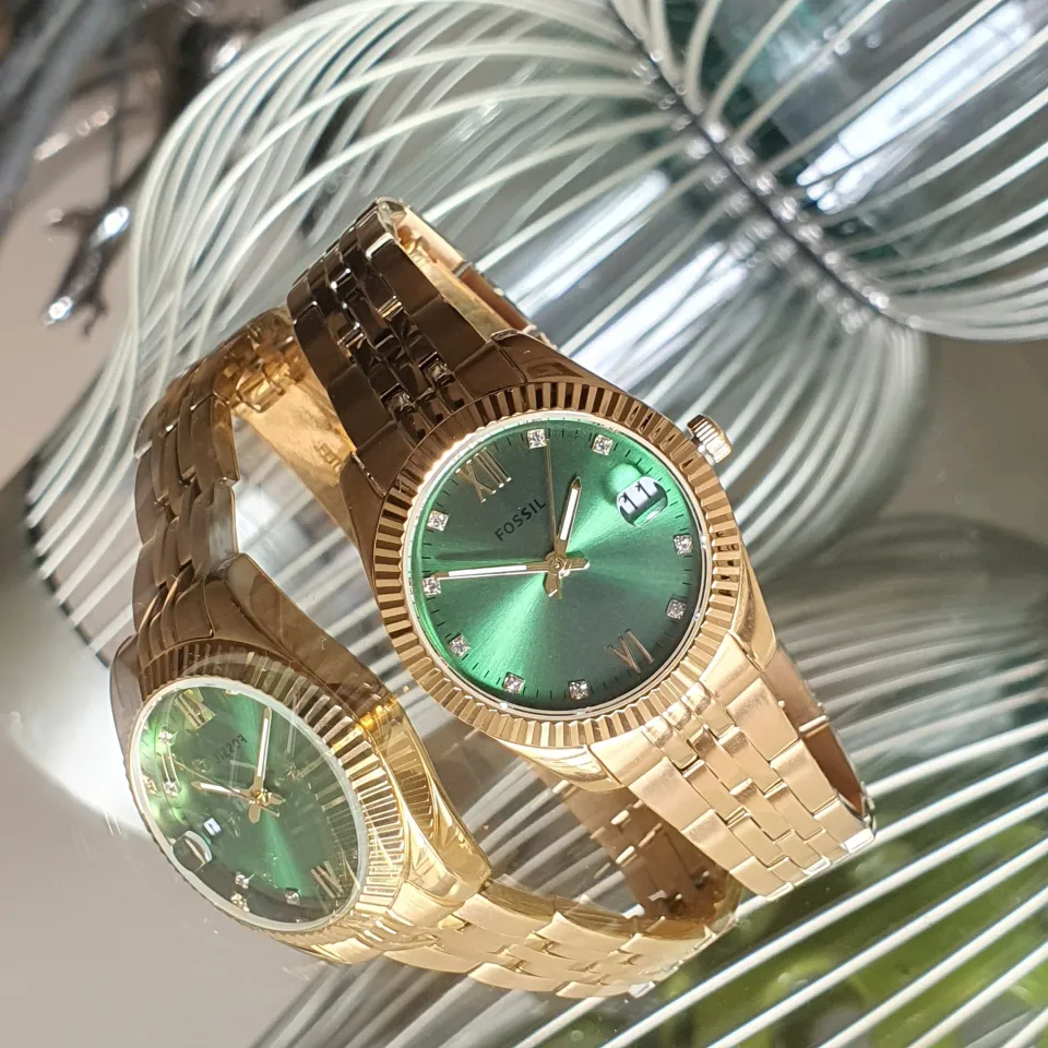 Fossil gold cheap and green watch