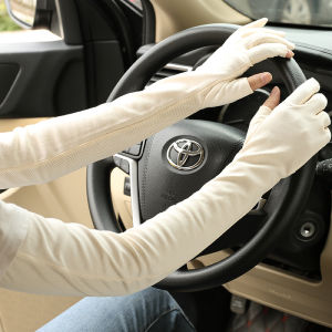 Summer Driving Sunscreen Long Gloves Womens Thin Cotton Sunshade Leak Two-finger Non-slip Riding Breathable Arm Guard Sleeves