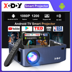 XGODY X1-Pro Native 1080P Smart Projector 4.5 inch LCD Screen Support Android TV 5G Wifi Display Bluetooth 5.0 12000 Lumens Portable Projector for Home Theater