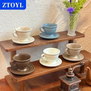 [COD]🔥🔥🔥ZTOYL 2Pcs Dollhouse Miniature Dining Ware Mini Vertical Pattern Coffee Cup Plate Set Toy Model Doll House Accessories