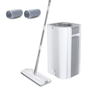Flat Squeeze Mop with Bucket Set Microfiber Mop Cloth Lazy Squeeze Mop Hand Wash-Free 360° Rotating Auto Spin Wet or Dry Usage Mop