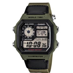 CASIO ORIGINAL - CASIO AE-1200WHB-3B - MEN - Hijau - Strap Canvas - Jam dunia JD17ST # Jam Tangan Pria Cowok Anti Air Digital Analog + CASIO AE 1200WHB 3B AE-1200WHB 1200 WHB AE1200 AE-1200 AE1200WHB $ WR1 STR SD7