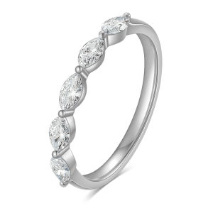 QUEENSUN 18K Exquisite  white gold wedding ring round Lab Grown Diamond womens diamond engagement ring with Marquise design马眼排钻戒指