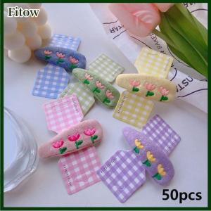 Fitow 50Pcs Colorfu Lattice Half Folded Card Hair Accessories Cardboard Display Card Labels Hair Rope Packaging Card Hanging Tag Label