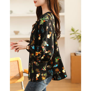 Bebovizi High Quality Fabrics Black Fashion Thailand 3/4 Sleeve Round Neck Blouse for Women