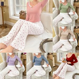 Pajamas Lace Pajama Set Good Warmth Round Neckline Young Women Stylish and Comfortable Exercise