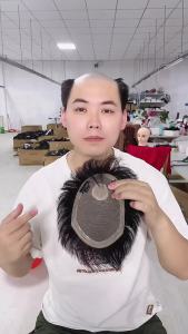 FCTSE Men Wig Piece Real Hair Made Hand-woven Breathable Mens Wigs Piece Pad Covering Top Head Hair Replacement JM1055/RW80