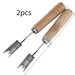 2PCS Corer Peeler Pineapple Peeler Stainless Steel Wooden Handle Pineapple Seed Remover Corer Cutter