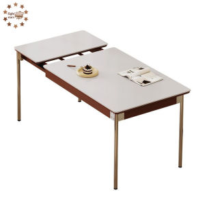 Solid wood dining table folding rock board dining table chair combination small household rectangular dining table