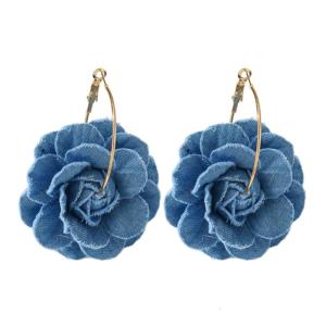 Floral Drop Earrings Fashionable Denims Exaggerate Earrings Handmade Blue Floral Ear Drops Decoration for Fashion Lovers