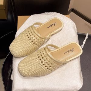 Free Shipping Summer New Style Straw-Look Mule Sandals For Women Fashionable And Versatile Breathable With A Closed-Toe Design Perfect For Outdoor Wear Casual Half-Slipper Style