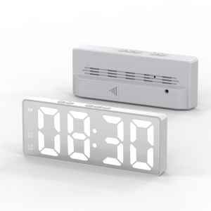 Japanese Simple LED Digital Clock Sound Control Alarm Clock Dormitory Bedside Desktop Large Screen Digital Clock Black White LED声控闹钟 电子时钟