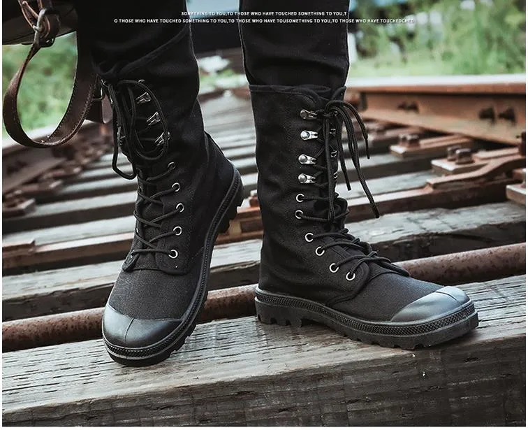 Canvas Men Boots Spring Fashion Men Casual Shoes Mid Calf Male Military Tactical Boots Lace Up Comfortable Man Sneakers Lazada PH