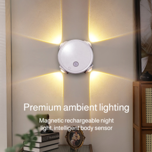 Smart Motion Sensor Night Light - Cordless Rechargeable Magnetic Wall Lamp No Drilling Double Cat Eye Ambient Light