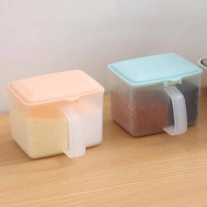2 Compartments Seasoning Storage Organizer With Spoons Lid Handle Condiment Container Spice Box