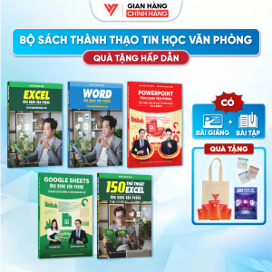 Combo 5 Cuốn Sách Excel Word Power Point 150TT Google Sheet ĐÀO TẠO TIN HỌC Ứng Dụng Văn Phòng Kèm Video Hướng Dẫn + Tặng 101PT + Túi vải + Nhãn dán + 5 bao lì xì + Hộp giấy Tết
