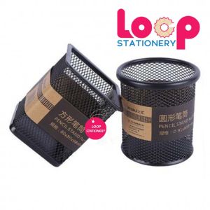 Metal Pencil Pen Stand Mesh Holder Square Black [12pcs In Box]