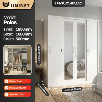 UNINET - Lemari Baju Besi Pakaian 2 Pintu Sliding | Lemari Baju Baja Anti Rayap | Lemari Pakaian