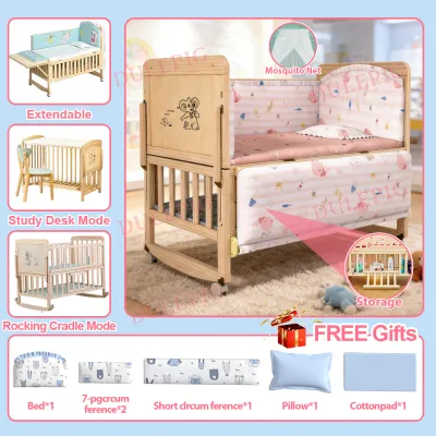 DULEPIG Solid wood crib eco-friendly solid wood baby baby bb cradle multi-functional no paint mobile childrens splice bed