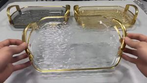 Gold Rim Acrylic Tray With Handles Thickened Multi-Use Storage Luxury Home/Commercial Tea Trays