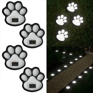 UMBRAULI 4Pcs Solar Powered Outdoor Solar Light Intelligent Light Control Energy Saving Path Lawn Lamp Cat Paw Lamp LED Dog Cat Animal Paw Print Light For Garden Patio Lawn