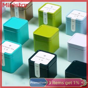 Ministar 1PC Mini Tin Storage Box Sealed Tea Caddy Small Square Coffee Jar Tea Leaves Container Cans Small Tinplate Spices Storage Boxes