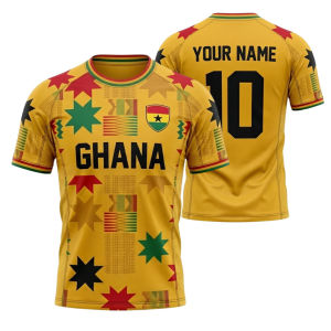 [Local Stock] HBESTY  Custom Ghana Football Jersey Shirt Personalized Red Ghana Fan Tee African Pattern Football Top Custom Name Number Sports Gift