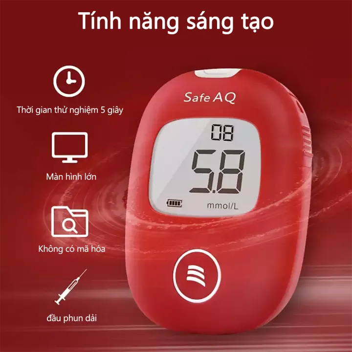 Sinocare Máy Đo Đường Huyết Safe AQ Smart Kèm 50 Que Thử Và 50 Kim Chính Hãng