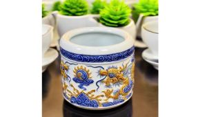 Bộ đồ thờ đắp nổi Rạn xanh Rồng Việt tinh xảo cho thờ cúng thần tài và gia tiên.
