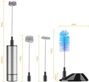 HANDHELD MILK FROTHER BATTERY OPERATED ELECTRIC EGG BEATER & FORM MAKER FOR COFFEE LATTE CAPPUCCINO HOT CHOCOLATE DURABLE DRINK MIXER WITH 3 KINDS OF STAINLESS STEEL WHISK & COUNTER STAND