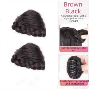 JON09 2Pcs Synthetic Cat Ear Wig Chignon Hair Extensions Sweet Cute Double Bun Hair Accessories Natural Updo Flower Bun Women