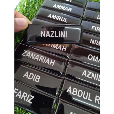 DONE IN 3 WORKING DAY | Name Tag Epoxy Acrylic Hitam Putih (75x25mm)