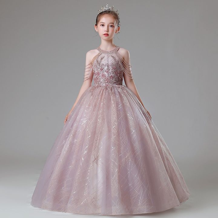 Flower Girl Lace Dress Girl Clothes Princess Party Pageant Long Gown Kids  Dresses for Girls Wedding