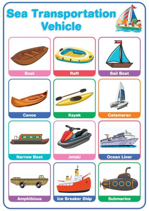 Sea Vehicles Educational Chart - A4 Size Poster - Waterproof print ...