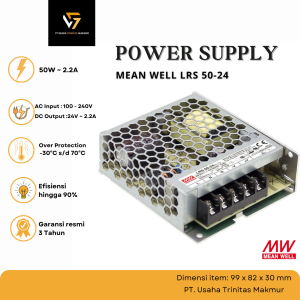 Power Supply Adaptor Switching Mean Well LRS 50-24 50W 24V 2.2A Trafo Adapter Travo Jaring Power Unit PSU Smps 24V [Garansi 3 tahun]