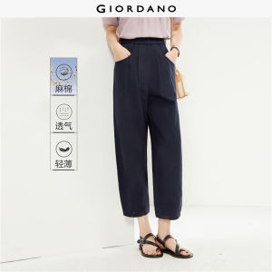 Giordano Beau Monde Women Linen cotton elastic waist pleated crop pants Free Shipping 13424329